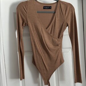 Abercrombie & Fitch Tan Long Sleeve Bodysuit